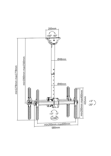 DELTACO ARM-0404, Stropný držiak na TV 37"-70" DELTACO ARM-0404, Stropný držiak na TV 37"-70"