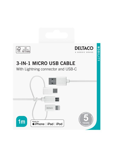 DELTACO IPLH-441, Kábel USB 2.0/C,Mic,Lig DELTACO IPLH-441, Kábel USB 2.0/C,Mic,Lig