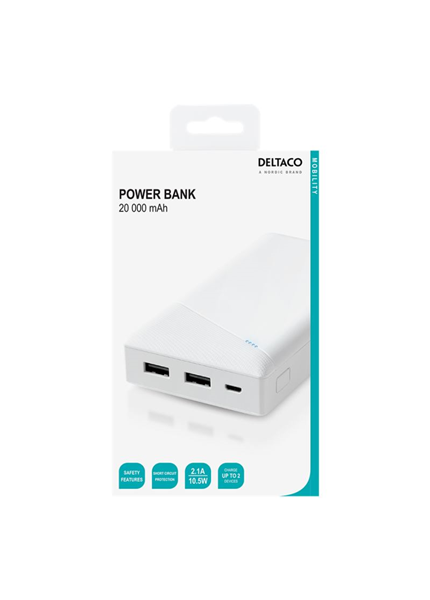 DELTACO PB-A1002, Powerbank 20000mAh, biela DELTACO PB-A1002, Powerbank 20000mAh, biela