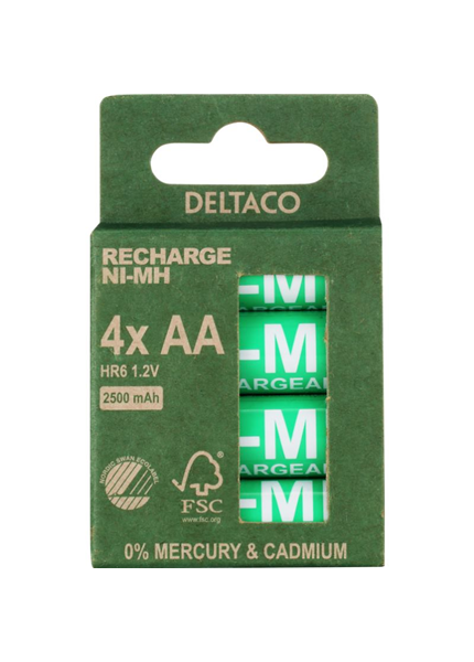 DELTACO RECHARGE, Batérie NiMH AA, HR6 4ks DELTACO RECHARGE, Batérie NiMH AA, HR6 4ks