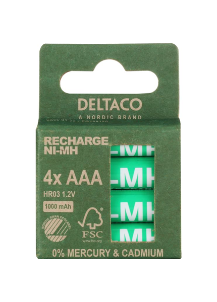 DELTACO RECHARGE, Batérie NiMH AAA, HR03 4ks DELTACO RECHARGE, Batérie NiMH AAA, HR03 4ks