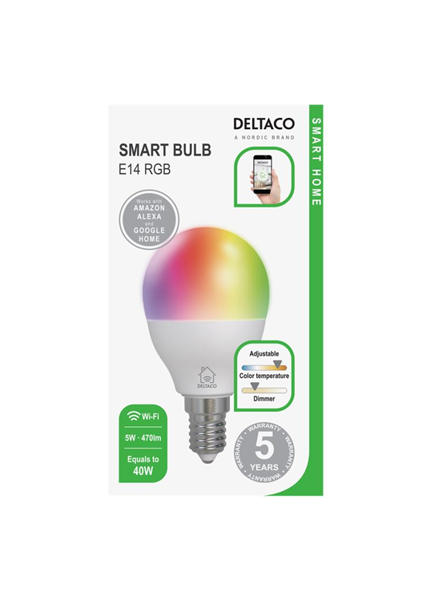 DELTACO SH-LE14G45RGB, SMART Led žiarovka, E14 DELTACO SH-LE14G45RGB, SMART Led žiarovka, E14