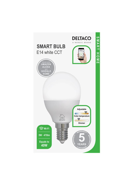 DELTACO SH-LE14G45W, SMART Led žiarovka, E14 DELTACO SH-LE14G45W, SMART Led žiarovka, E14
