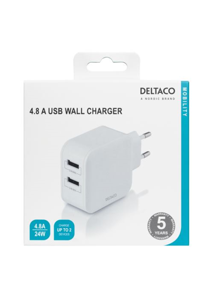 DELTACO USB-AC175, 2x USB A, Nabíjačka, biela DELTACO USB-AC175, 2x USB A, Nabíjačka, biela