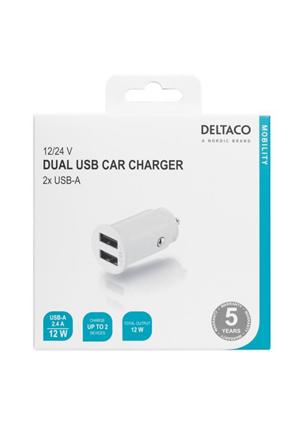 DELTACO USB-CAR125, Autonabíjačka 2x USB 2.0, bi DELTACO USB-CAR125, Autonabíjačka 2x USB 2.0, bi