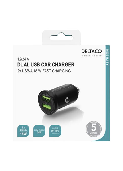 DELTACO USB-CAR128, Autonabíjačka 2x USB 2.0, či DELTACO USB-CAR128, Autonabíjačka 2x USB 2.0, či