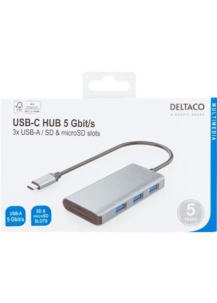 DELTACO USBC-HUB200, USB Type C Hub 3x USB/SD DELTACO USBC-HUB200, USB Type C Hub 3x USB/SD
