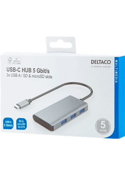 DELTACO USBC-HUB200, USB Type C Hub 3x USB/SD DELTACO USBC-HUB200, USB Type C Hub 3x USB/SD