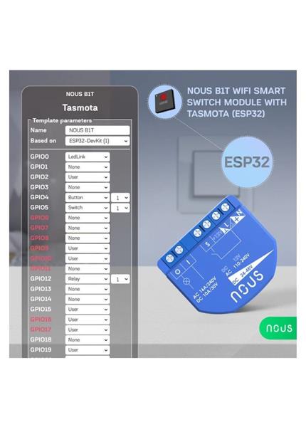 NOUS B1T, Tasmota SMART Switch, prepínač (bez) NOUS B1T, Tasmota SMART Switch, prepínač (bez)