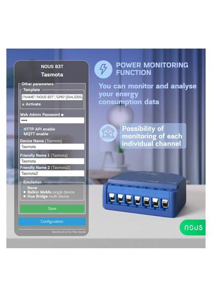NOUS B3T, Tasmota SMART Switch, prepínač (s mera) NOUS B3T, Tasmota SMART Switch, prepínač (s mera)