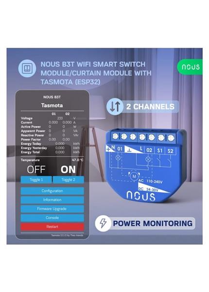 NOUS B3T, Tasmota SMART Switch, prepínač (s mera) NOUS B3T, Tasmota SMART Switch, prepínač (s mera)