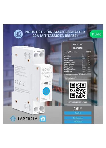 NOUS D2T, Tasmota DIN SMART Switch, prepínač NOUS D2T, Tasmota DIN SMART Switch, prepínač