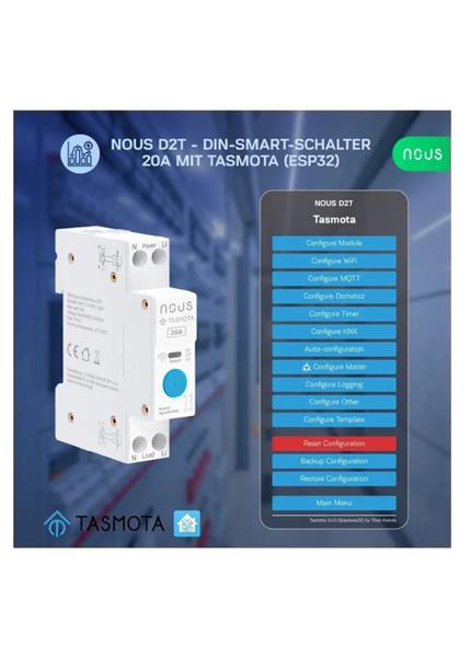 NOUS D2T, Tasmota DIN SMART Switch, prepínač NOUS D2T, Tasmota DIN SMART Switch, prepínač