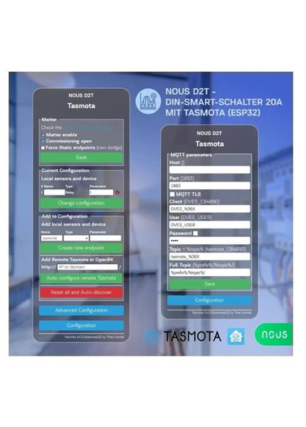 NOUS D2T, Tasmota DIN SMART Switch, prepínač NOUS D2T, Tasmota DIN SMART Switch, prepínač