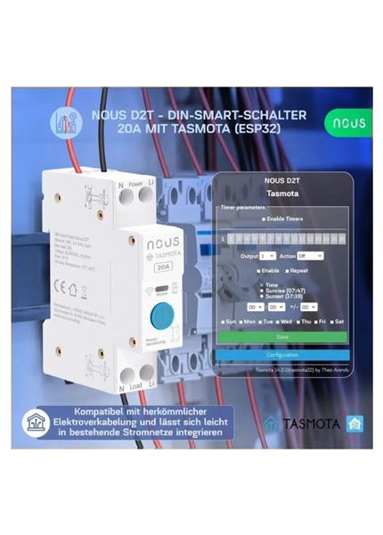 NOUS D2T, Tasmota DIN SMART Switch, prepínač NOUS D2T, Tasmota DIN SMART Switch, prepínač