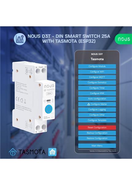 NOUS D3T, Tasmota DIN SMART Switch, prepínač NOUS D3T, Tasmota DIN SMART Switch, prepínač
