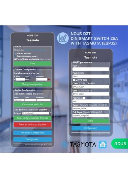 NOUS D3T, Tasmota DIN SMART Switch, prepínač NOUS D3T, Tasmota DIN SMART Switch, prepínač